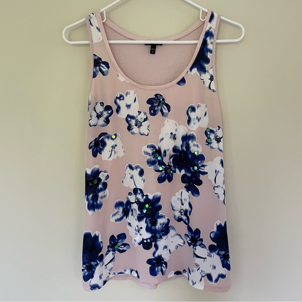 Express Pink and Blue Sequin Floral Tank Top